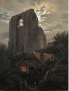 Carl Gustav Carus Ruine Eldena mit Hutte bei Greifswald im Mondschein Germany oil painting artist